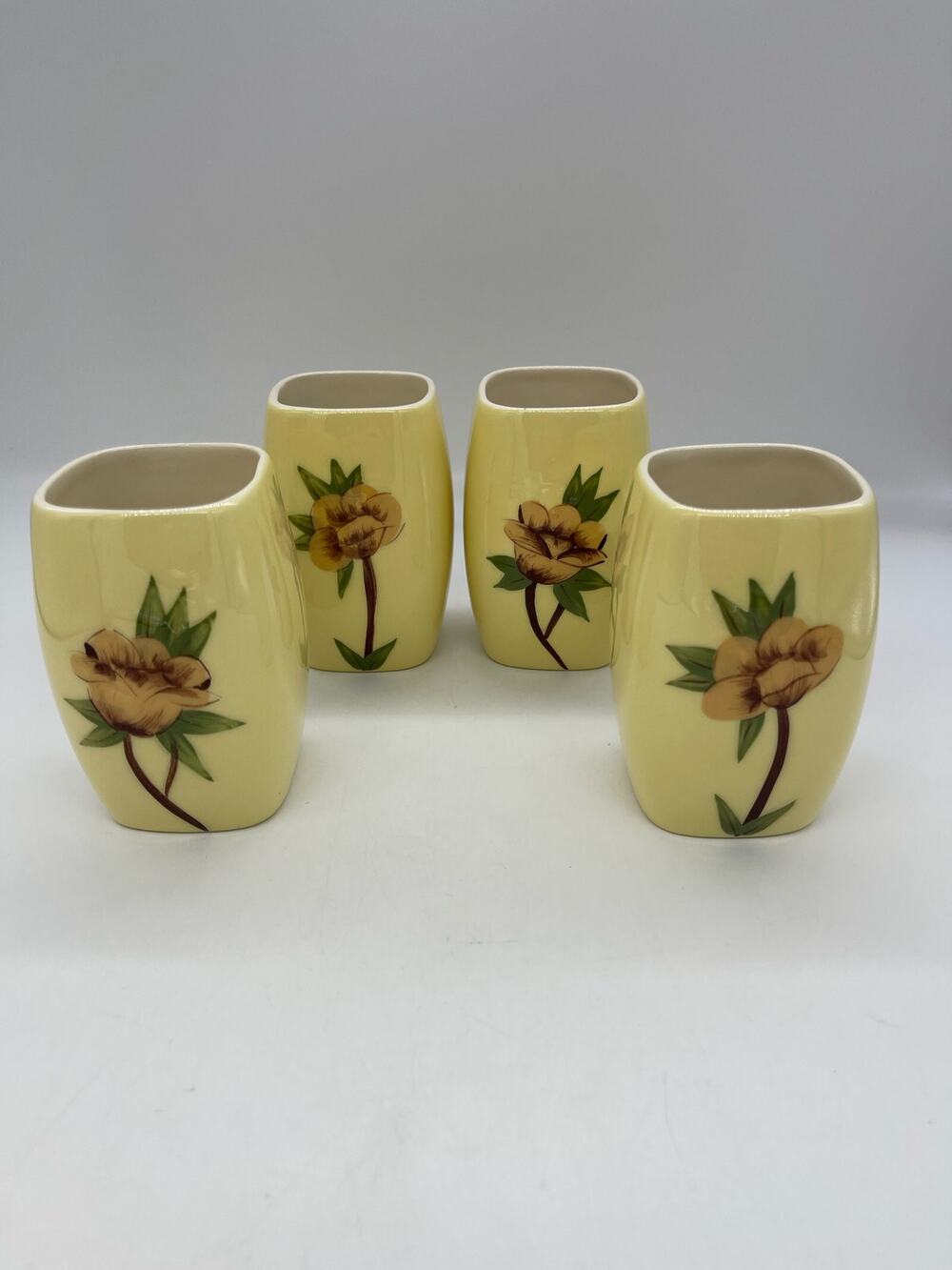 Weil Ware Yellow Rose California Pottery 4 China Tumblers 4 1/4” VERY RARE!